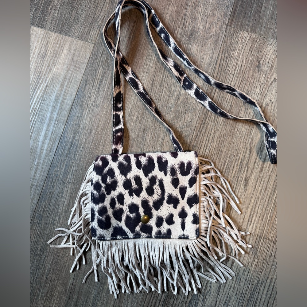 Leopard Print Fringe Crossbody Bag
